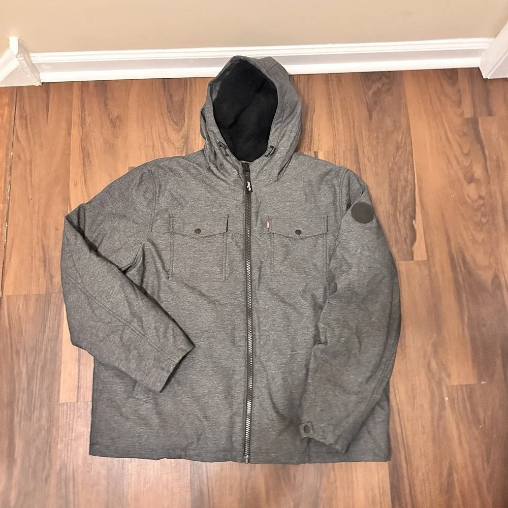 Levi's Men's Soft Shell Hooded Storm Coat Graphite‎ Heather Sherpa XX Large NWOT